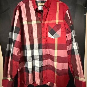 Burberry Red and Black Plaid Button Down Shirt